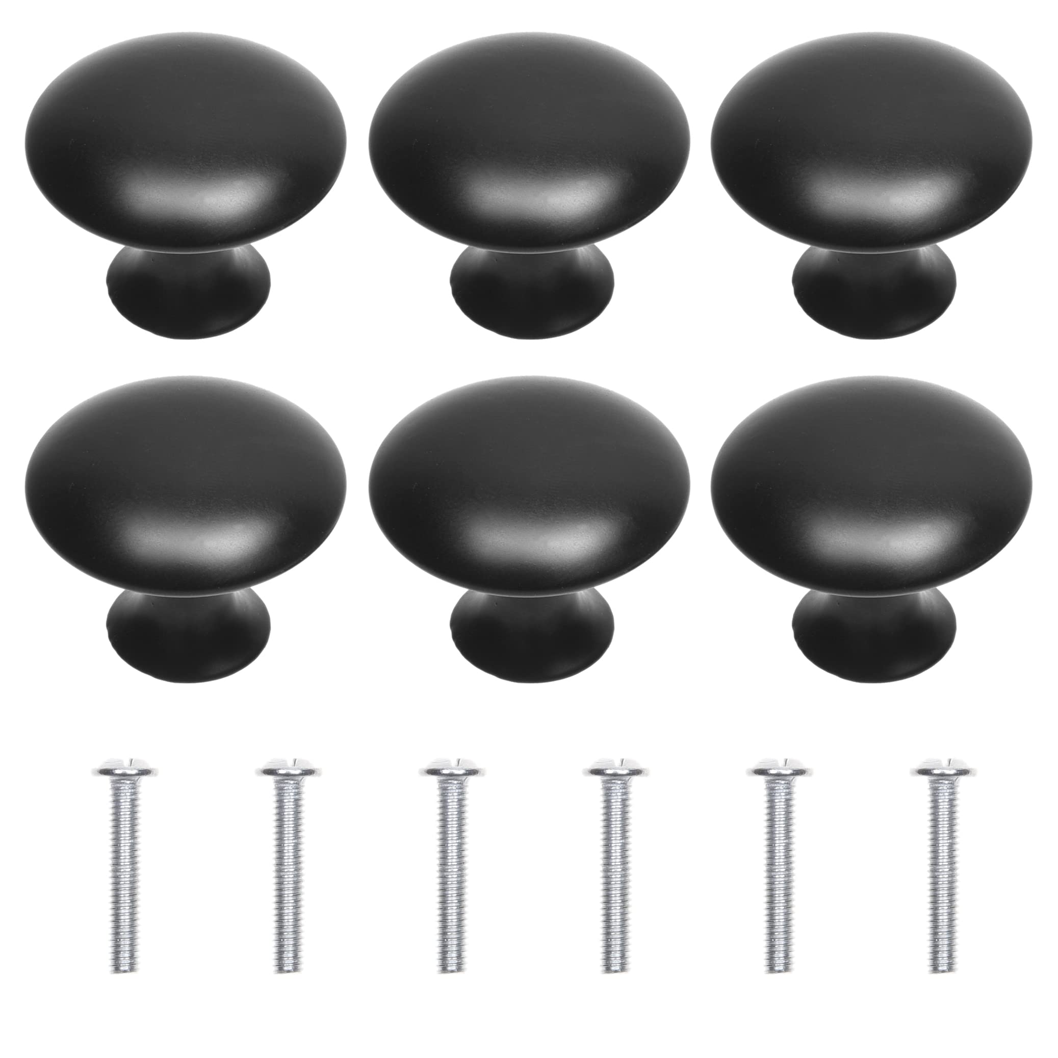 Kare & Kind Black 6X Round Cabinet Knobs - Matte - Pulls For Kitchen Drawers, Cupboards, Dressers - Classic Looking Handles - Hardware For Diy, Home Improvement