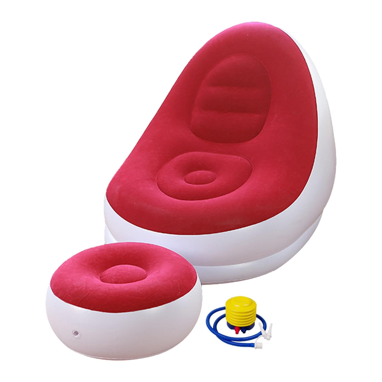 Inflatable Lounge Chair with Foot Stool Lazy Sofa for Camping Travel Outdoor Red-image-32