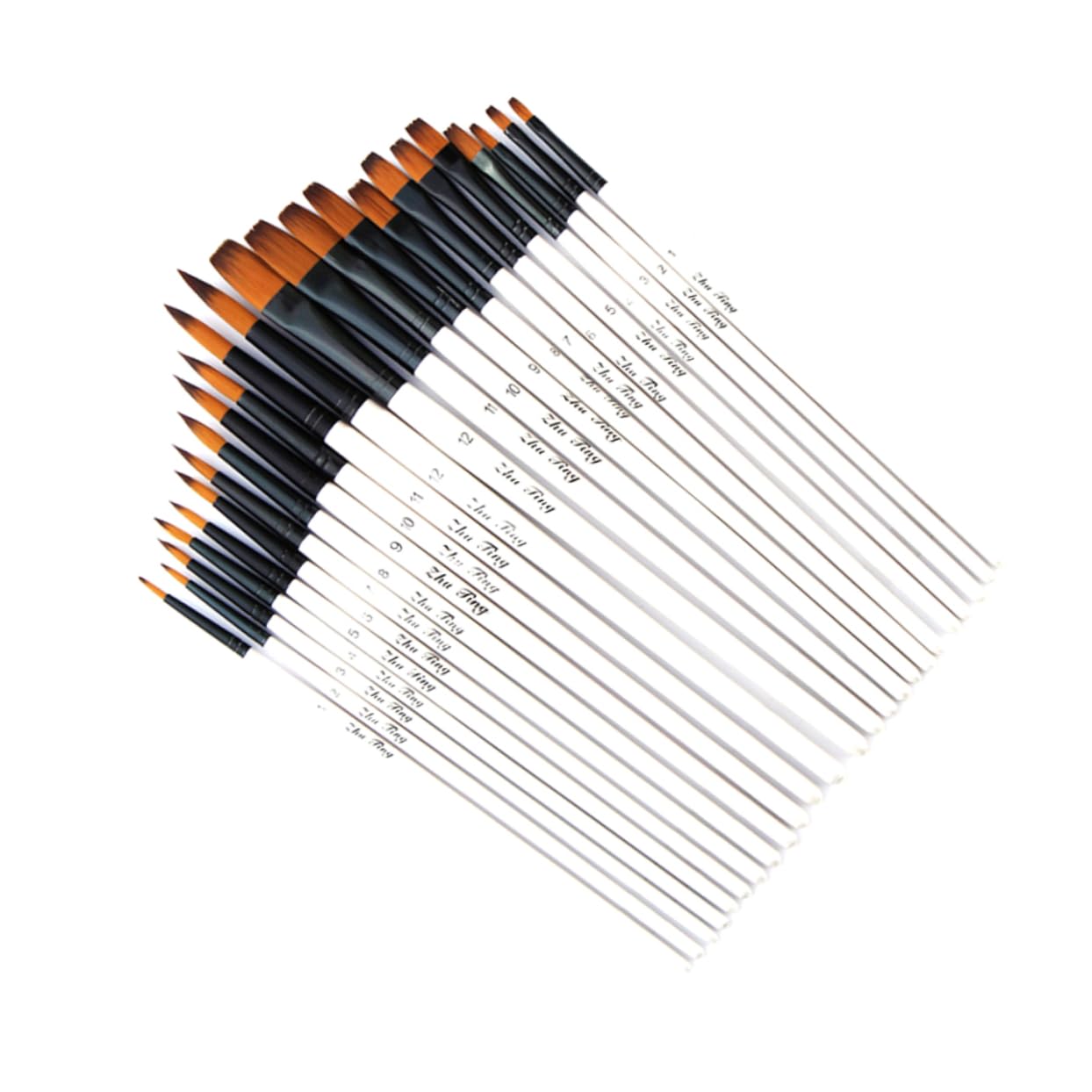 Juego de 24 Pinceles de Madera Punta Plana y Puntiaguda para Pintura Acrílica y Acuarela