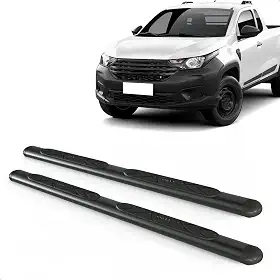 Par Estribo Lateral Oval Preto Strada Cabine Dupla E Simples 2021 A 2025 Kit Fixação Incluso