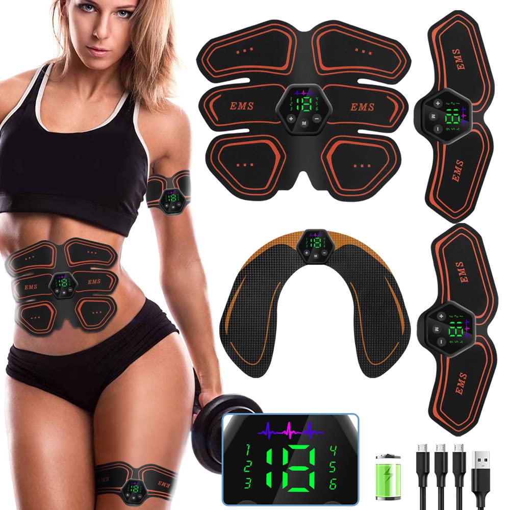 Stymulator mięśni EMS, trenażer brzucha i bioder, wyświetlacz LCD, toner USB, trening brzucha, siłownia domowa, wyszczuplanie ciała, trenażer talii