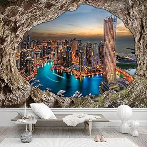XLMING Cave Stonewall City at Night 3D Wallpaper Living Room Sofa Bedroom Dining Room Home Decoration Wall-150cm×105cm