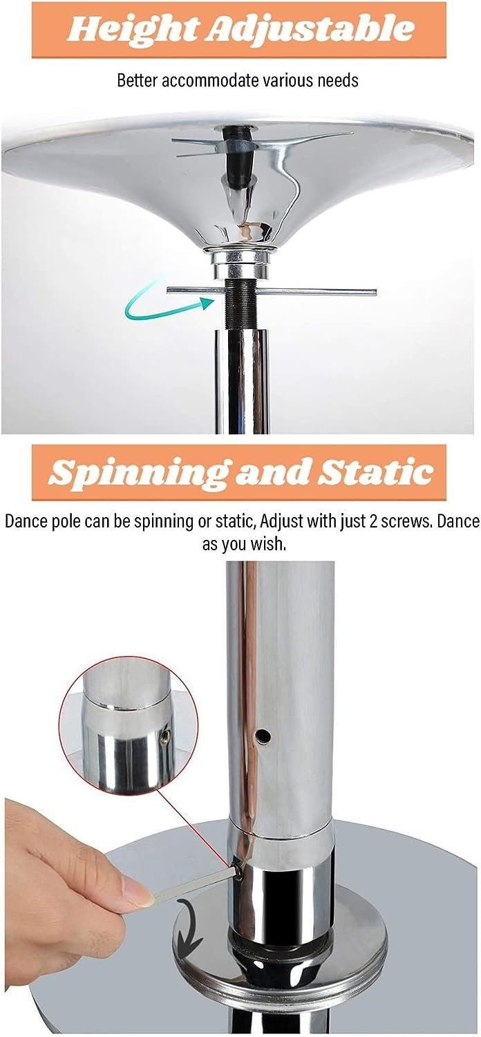 Drążek do tańca Pole-Dance, wytrzymały, profesjonalny drążek do tańca, przenośny, zdejmowany, obrotowy i statyczny drążek do tańca, drążek do tańca, 45 mm z regulowaną wysokością, do domowego klubu