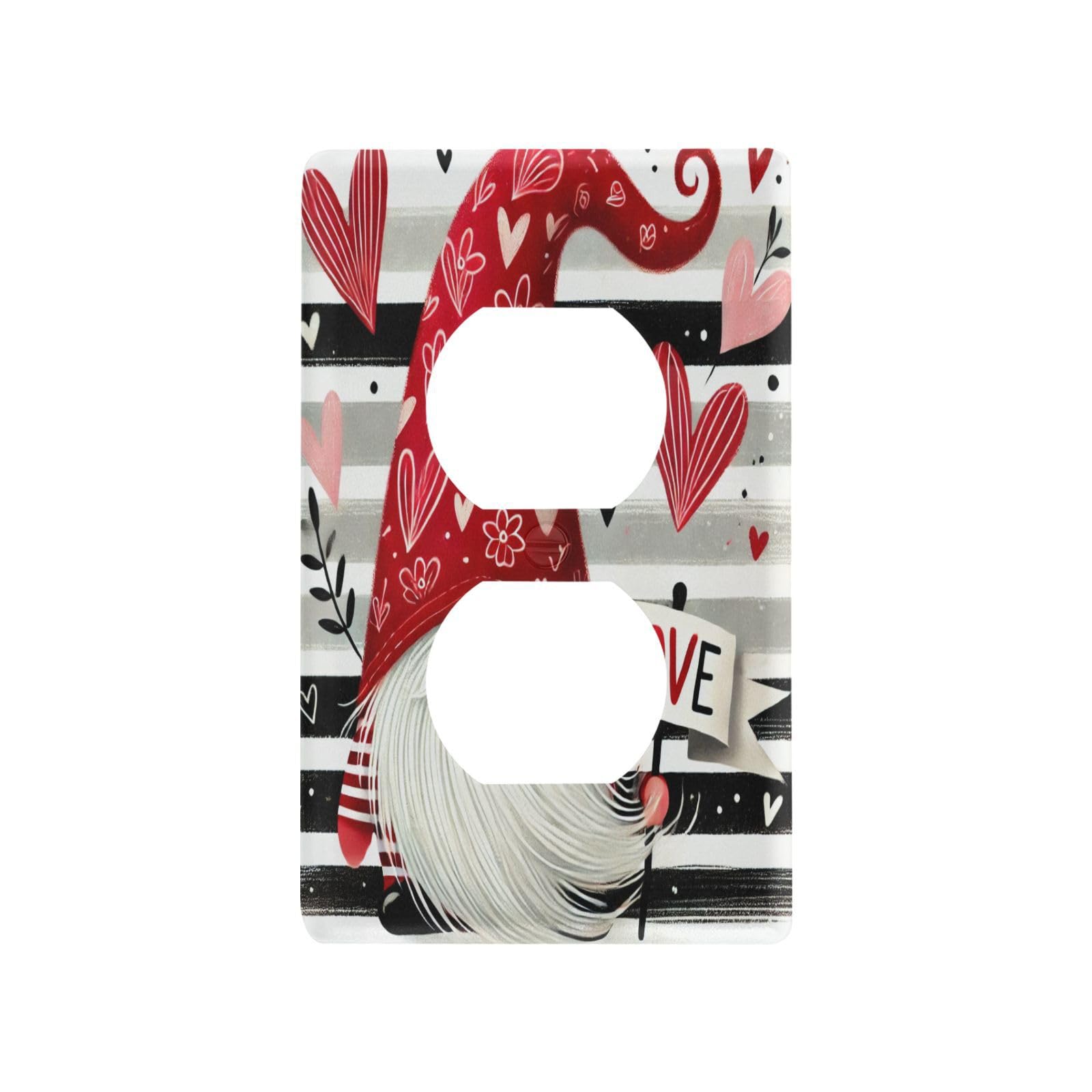 Gnome Heart Stripes Light Switch Cover Decorative Receptacle Outlet Wall Plate Guard Plastic Wall Outlet Cover for Living Room Home Decor Kitchen (Duplex Outlets Cover)