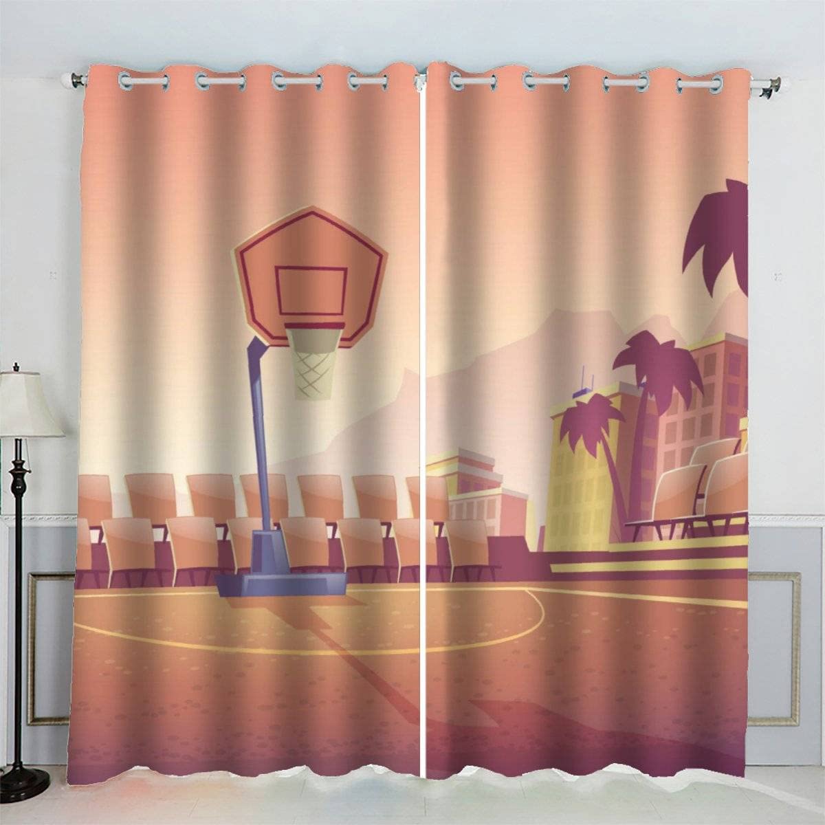 VASENA Basketball Curtains Comic Pattern 3D Pattern Eyelet Thermal Insulated Room Darkening Blackout Window Drapes for Bedroom Living Room Home Decoration (W234xL137cm)
