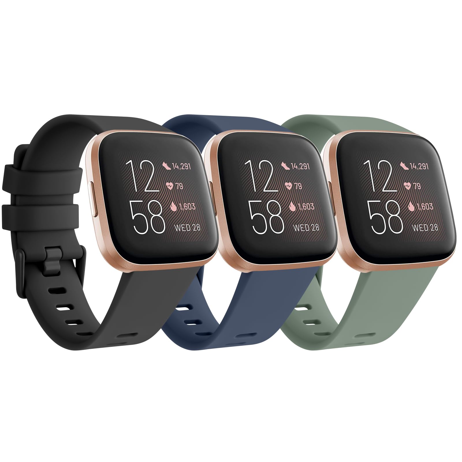 Pack 3 Straps for Fitbit Versa 2 Strap/Versa Strap for Women Men, Silicone Sport Replacement Wristband for Fitbit Versa Lite/Versa 2/ Versa (Black/Blue/Cactus, S)