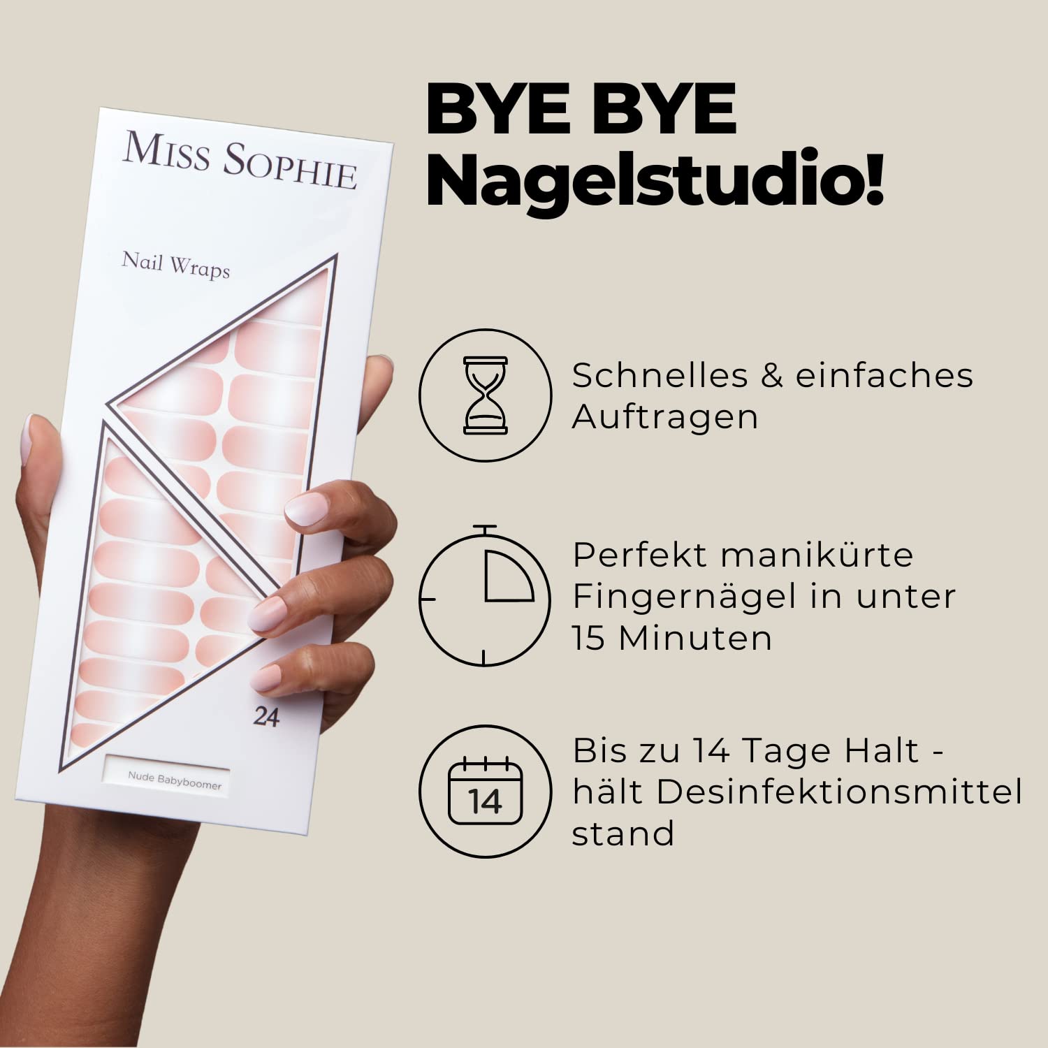 Miss Sophie Pellicola per unghie - "Nude Babyboomer", Sfumato, Babyboomer, Nude, Nail Wraps -24 pellicole per unghie autoadesive ultrasottili a lunga durata