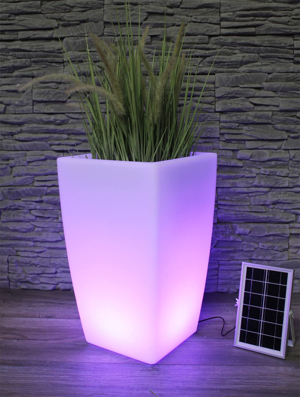 Arnusa Solar Blumenkübel 50 x 30 cm LED RGB Blumentopf Moderne Équerre Pflanzkübel Akku Gartenleuchte SolarlampeL8