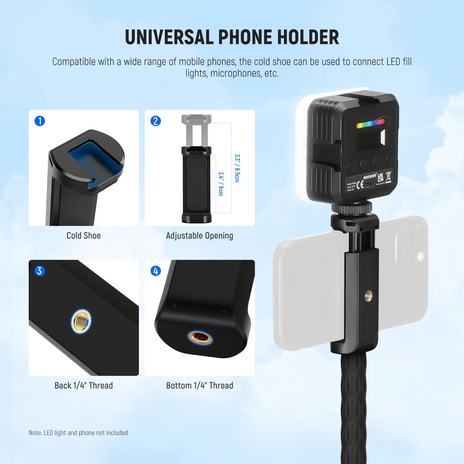 NEEWER Kit di Supporto Action Camera+Super Clamp, Tubo Morbido,Attacco Action Cam, Portatelefono Regolabile per Superfici Piane/Rotonde, Compatibile con GoPro Insta360 DJI Action Cam Smartphone, GP-26