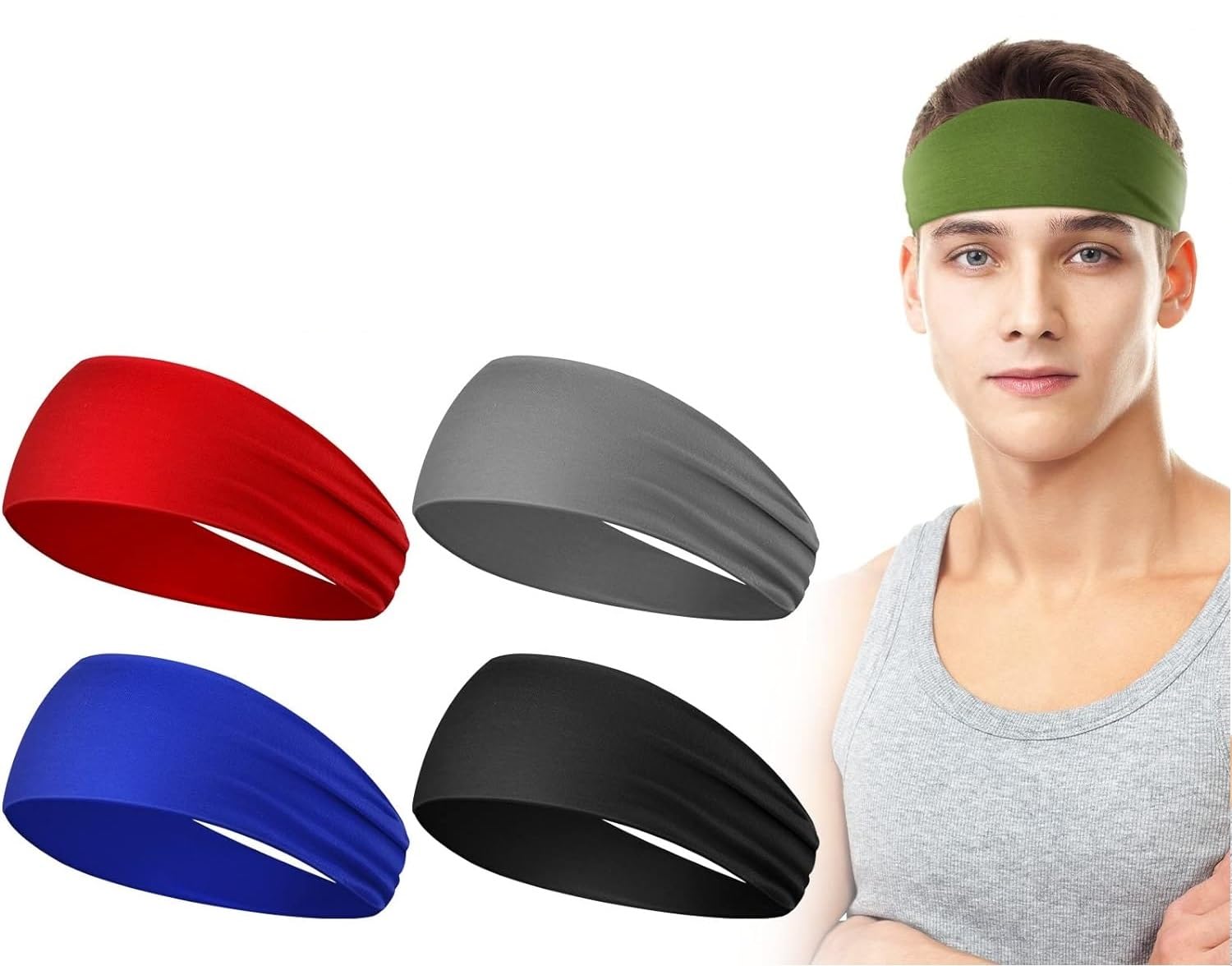 Running Headbands for Men Sweatbands Sports Sweat Bands Mens Workout Thin Fitness Gym Yoga 4 Pack (Black Red Blue Grey) (B0CNKDZNRY) Amazon Price History, Amazon Price Tracker