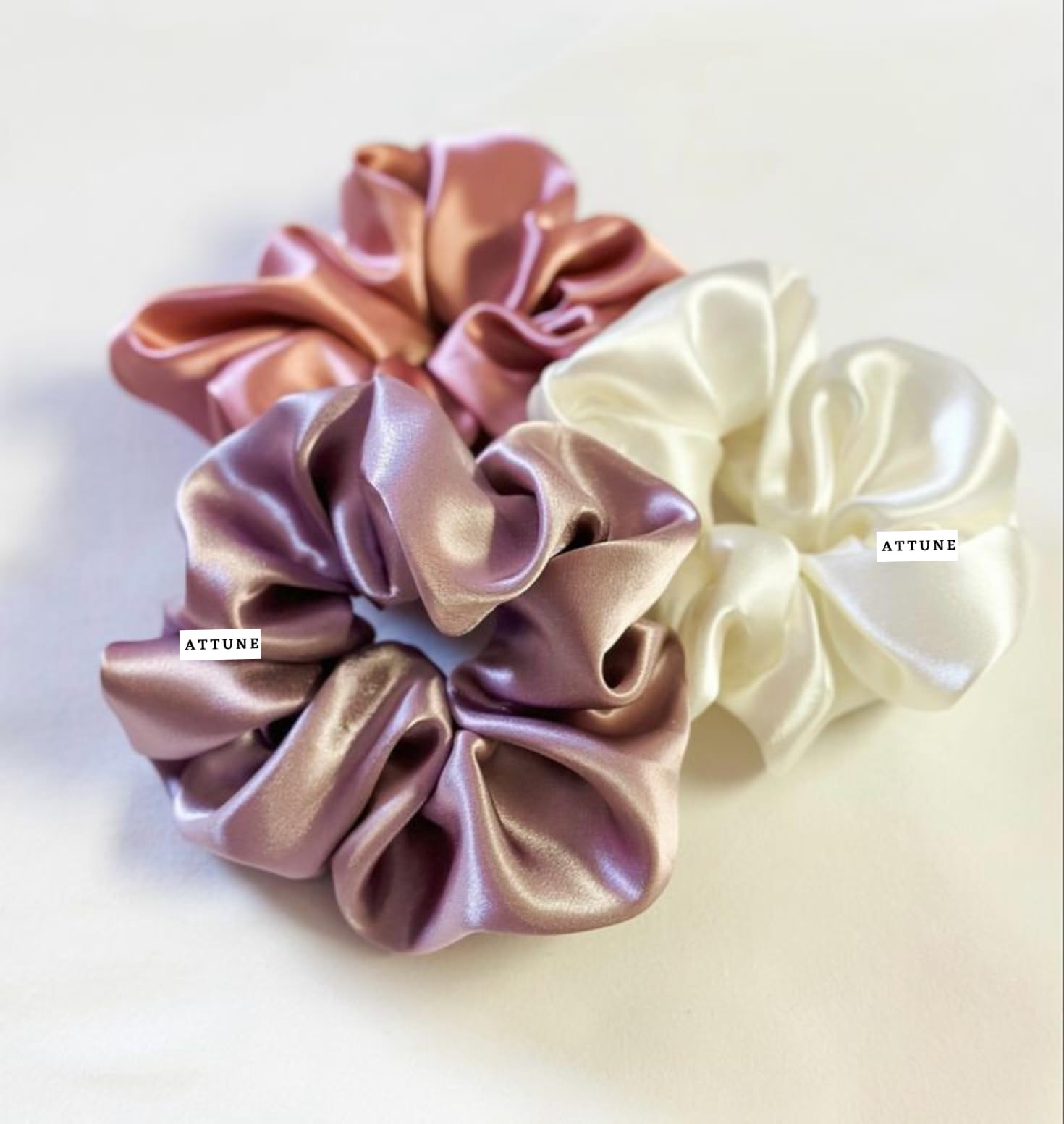 Attune® Satin Silk Scrunchies for Women and Girls – Large Fluffy Scrunchy Hair Bands, Elastic Ponytail Holders, Rubber Band Hair Ties, Women's Hair Accessories (Radiance)-picture-35
