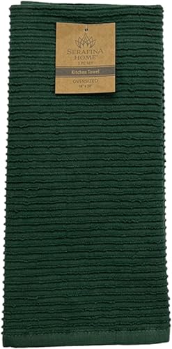 Miniatura 6 de Toallas de cocina verde oscuro 100% algodón paño de limpieza suave secado absorbente acanalado Terry Loop, juego de 3 multiusos para uso diario