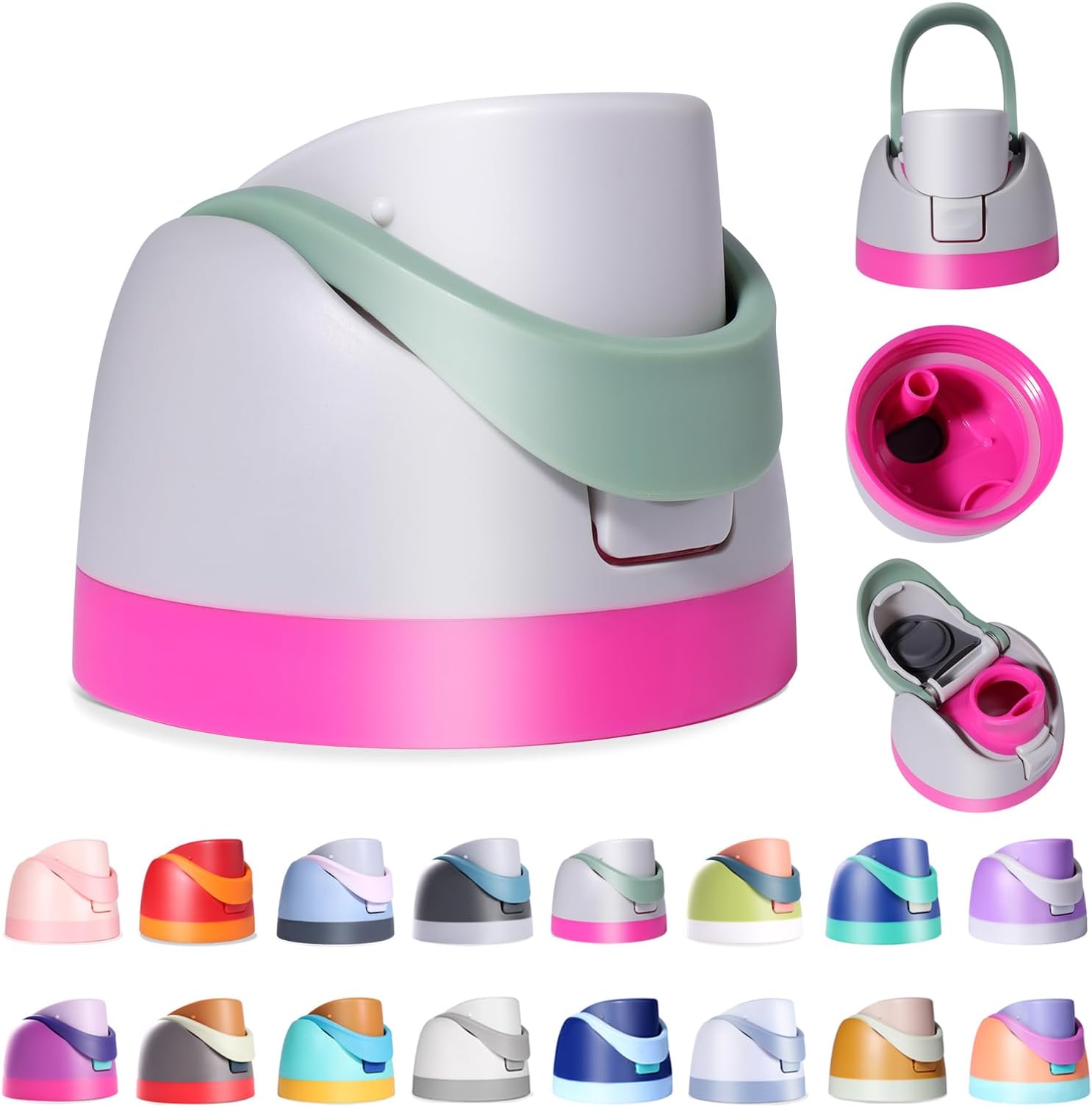 Renyqatt Replacement Lid for Owala Freesip, Compatible with Owala Cup 16oz 24oz 32oz 40oz, One Button Water Bottle Top Lid Replacement Accessory, Leakproof, BPA-Free (Green Pink)