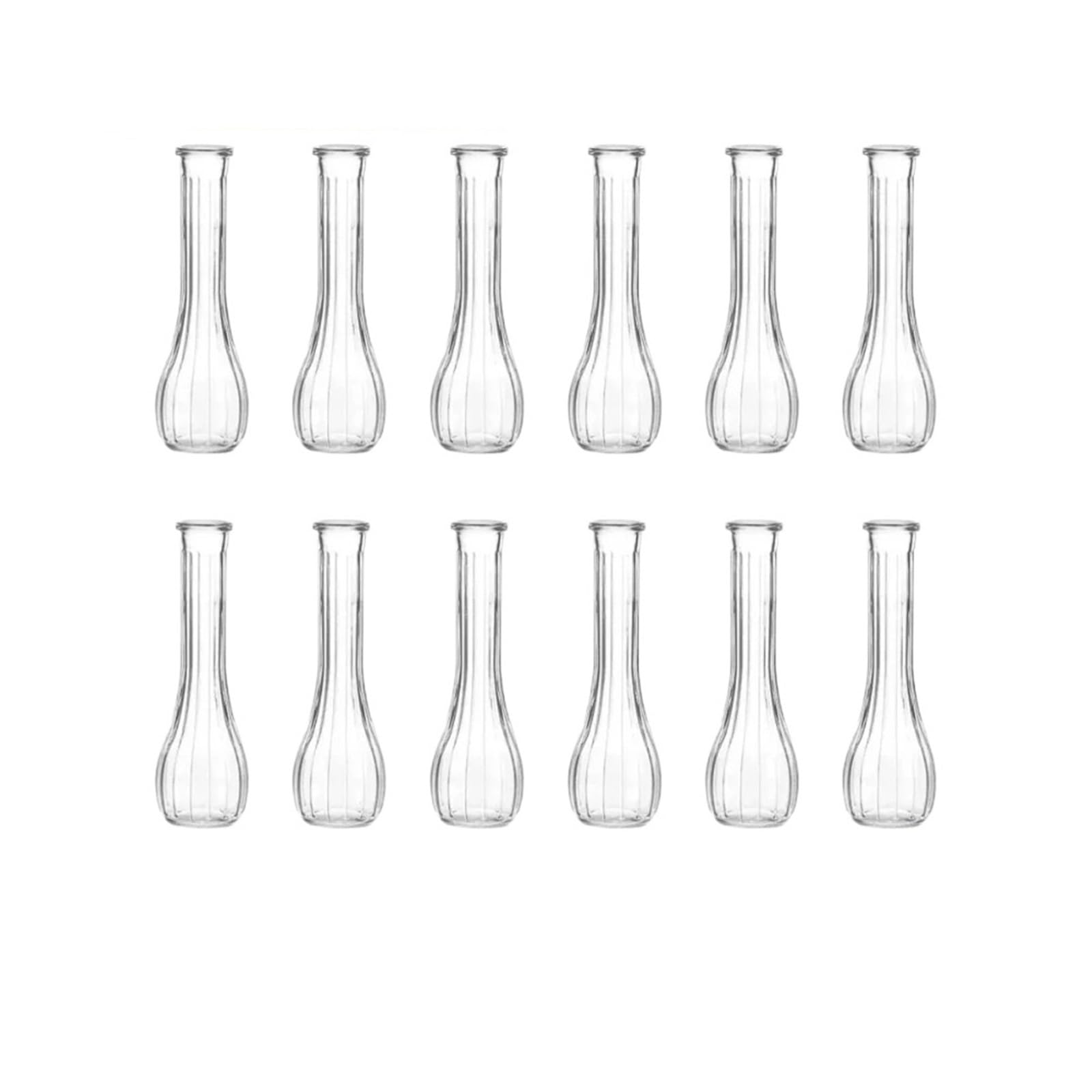 QuxetlRyz Glass Hydroponic Vase 6/12/16Pcs Rotating Relief Transparent Glass Vase Flower Arrangement Bud Vases Wedding Home Dining Table Decoration(12Pcs Vertical vases)