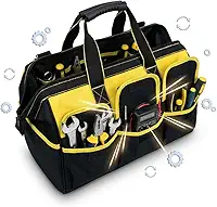 Bolsa de Ferramentas Profissional - Maleta de Ferramentas Profissional 16 Compartimentos, Preta e Amarela, Impermeável, Fundo Reforçado, Design Ergonômico em Tecido Oxford 600D, 45x24x31cm