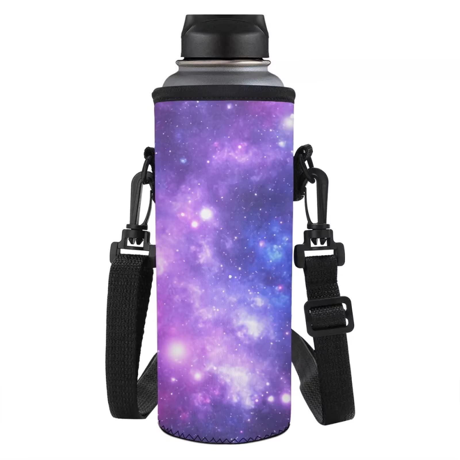 NETILGEN Cycling Water Bottle Carrier Sleeve Protective Bottles Holder Cover with Adjustable Shoulder Strap for 1000ml/34oz Stainless Steel Plastic Bottles Sports Energy Drink, Galaxy Purple — image 1