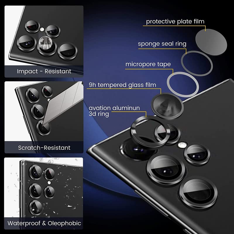 Image of Lens Care For Samsung Galaxy S23 Ultra Camera Lens Protector /9H Alloy Metalic Ring Film Tempered Glass Camera Cover Screen Guard For Samsung Galaxy s23 Ultra 5g (5 Pack, Black Diamond)