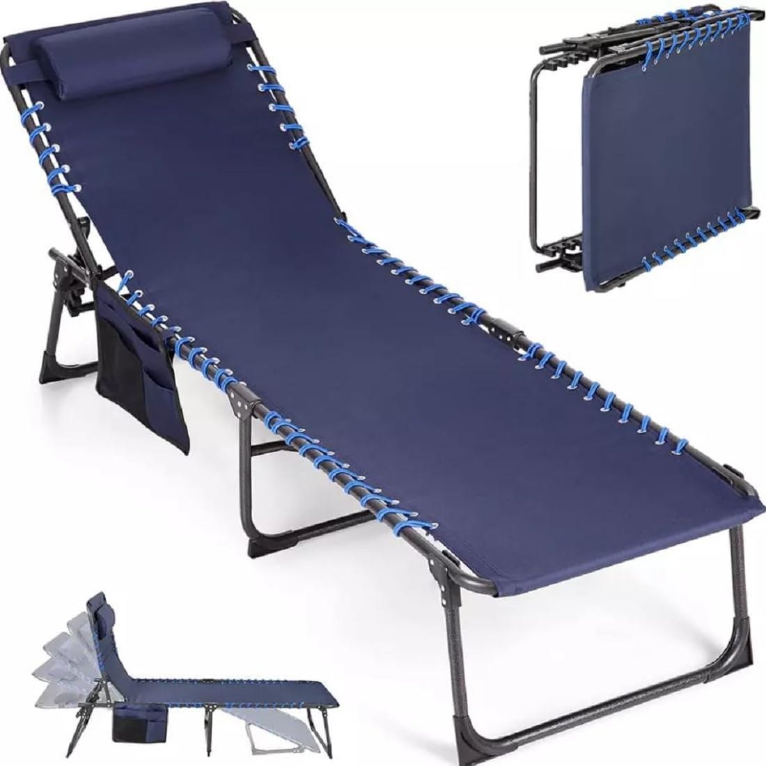 Scizor Outdoor Folding Sun Loungers for Garden, Folding Reclining Sunloungers Lounger, Portable Sunbed with Pillow and 5 Position for Garden, Pool, Indoor, Cyan(SC-02)