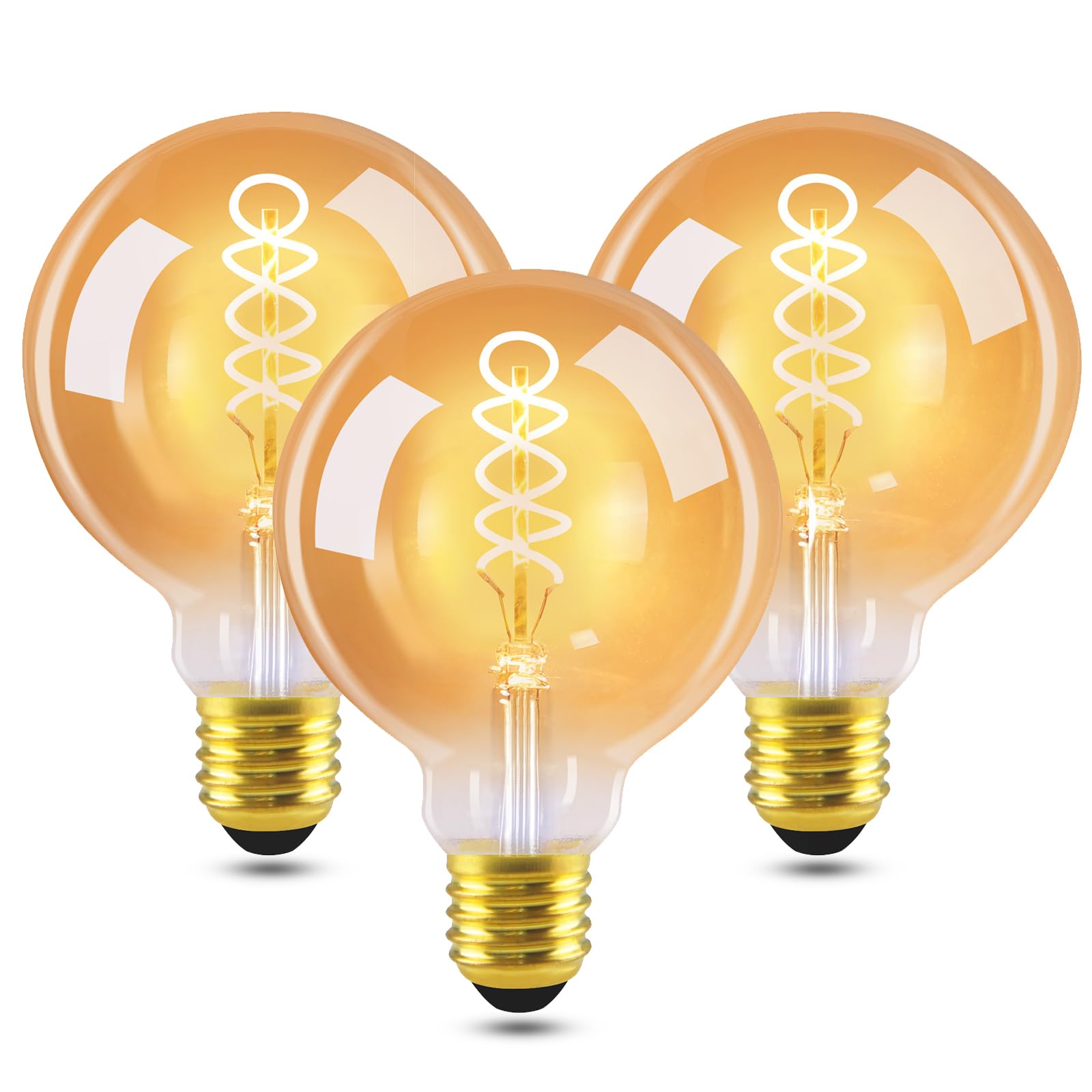 GBLY 3er pack LED Lampe E27 Glühbirne: G95 Vintage Warmweiss Leuchtmittel 4W 2200K Edison Glühlampe Retro Filament Birnen Bulb Energiesparlampe für Haus Café Bar nicht Dimmbar