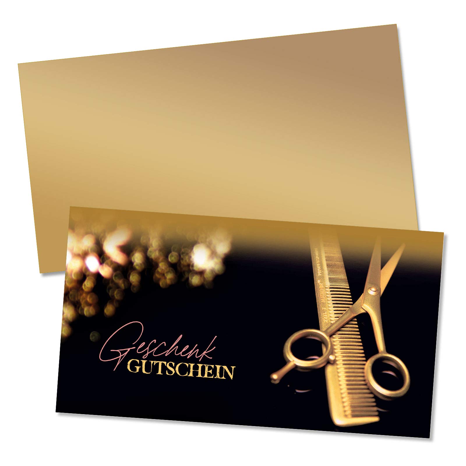 Gutschein-Set. 100x Gutschein + Kuvert. Für Friseursalons. Blanko Formulare zum selbst Ausfüllen.