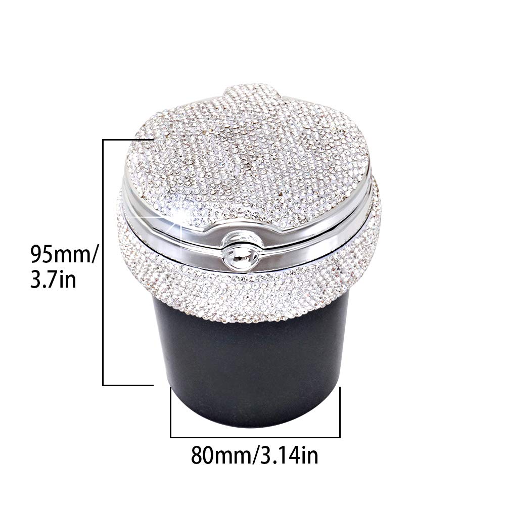 idain Auto Ashtray Diamond Bling Car Ashtray with Blue LED Light Car Ashtray Portable Bling Smokeless Stand Cylinder Cup Holder (White)