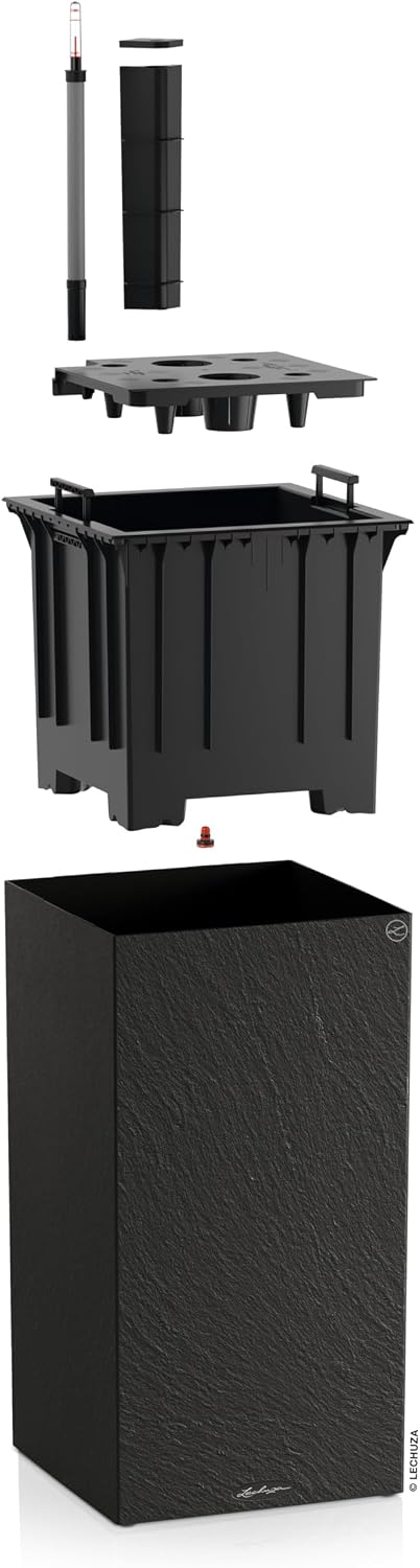Lechuza Canto Slatestone High 40 Dark Grey, Self-Watering Tall Planter, H29.9 L15.7 W15.7 in