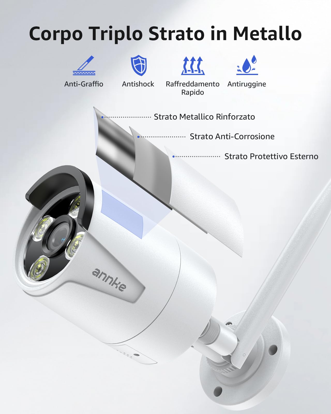 ANNKE 2K Kit Videosorveglianza WiFi, Doppia Banda 2,4/5 GHz, 4K NVR 16CH 1TB + 8x Telecamera Wi-Fi Esterno, Visione Notturna a Colori, Audio a 2 Vie, Rilevamento Persona, IP67 Alloggiamento Metallico