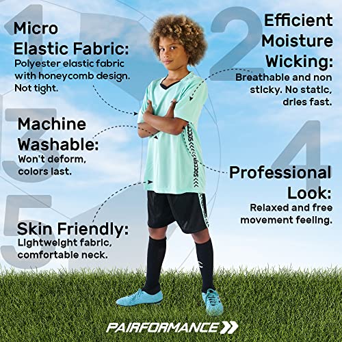 Pairformance Boys Soccer Jerseys Sports Team Training Uniform Girls Age 6-12 Youth Shirts And Shorts Set Indoor Soccer (Aquamarine, Small) #TOP4