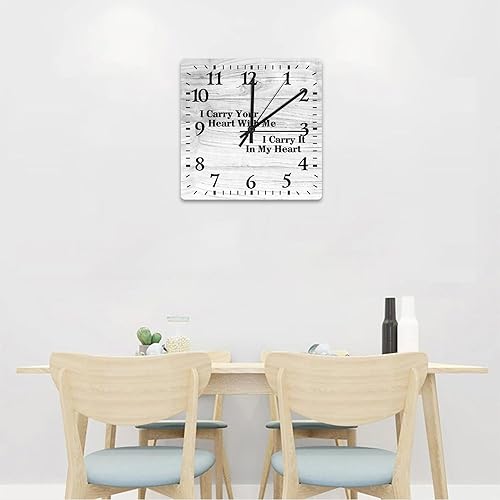 Miniatura 7 de Reloj de pared cuadrado con texto en inglés I Carry Your Heart with Me I Carry It in My Heart, reloj de pared grande con citas, funciona con pilas,