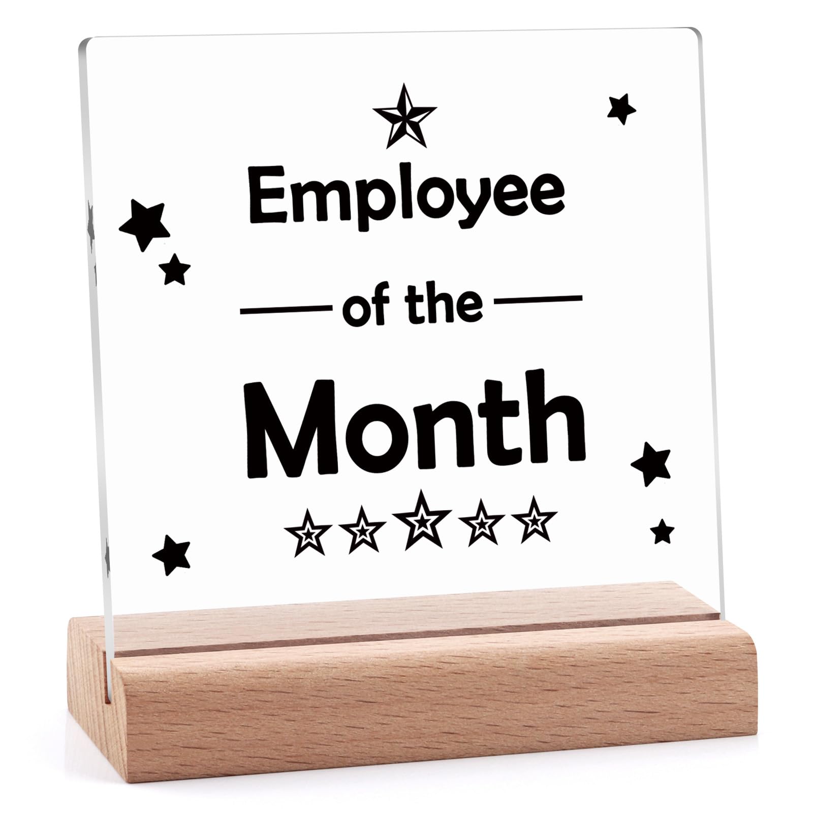 Employee of The Month Sign Reward Acrylic Plaque with Wooden Stand for Employees Coworker Colleague Volunteer Teacher Office Team Desk Decor for Office Employee Month Appreciation Awards Gifts