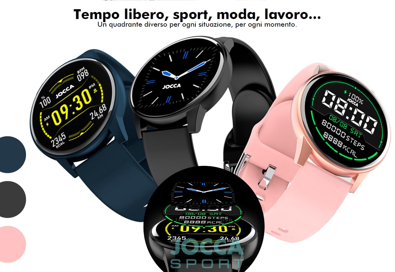 Jocca - Smartwatch | Pełny ekran dotykowy | Łączność bezprzewodowa: Bluetooth | Żywotność baterii 7-10 dni | Kompatybilny z: Android 5.1 i iOS 8.0 lub nowszy | APLIKACJA: Da Fit |