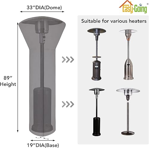 Miniatura 9 de Easy-Going Funda para calentador de patio con cremallera y bolsa de almacenamiento, cubierta impermeable para calentador de exterior, a prueba de