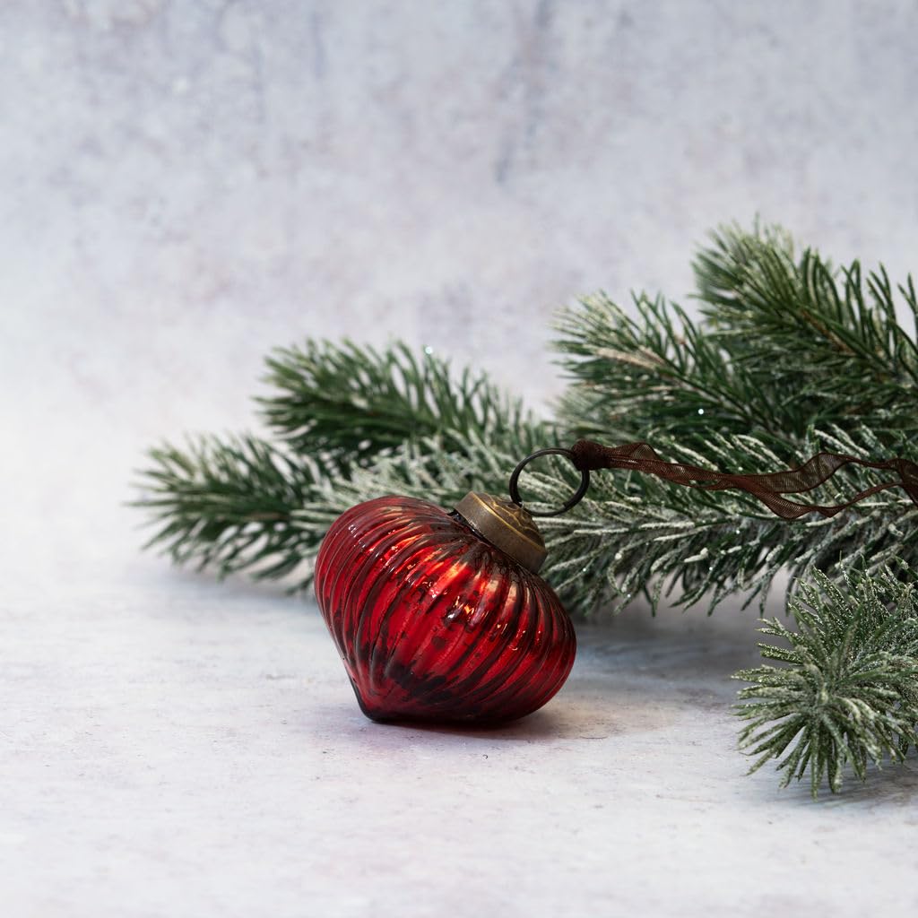 Arthur Cameron – 2" Ribbed Glass Lantern Xmas Tree Baubles – Mouth-Blown Vintage Christmas Baubles, Perfect as Elegant Christmas Hanging Decorations (Red)