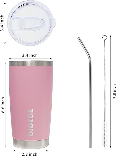 Miniatura 3 de BJPKPK Vasos aislados de acero inoxidable de 20 onzas con tapa y popote, color rosa claro