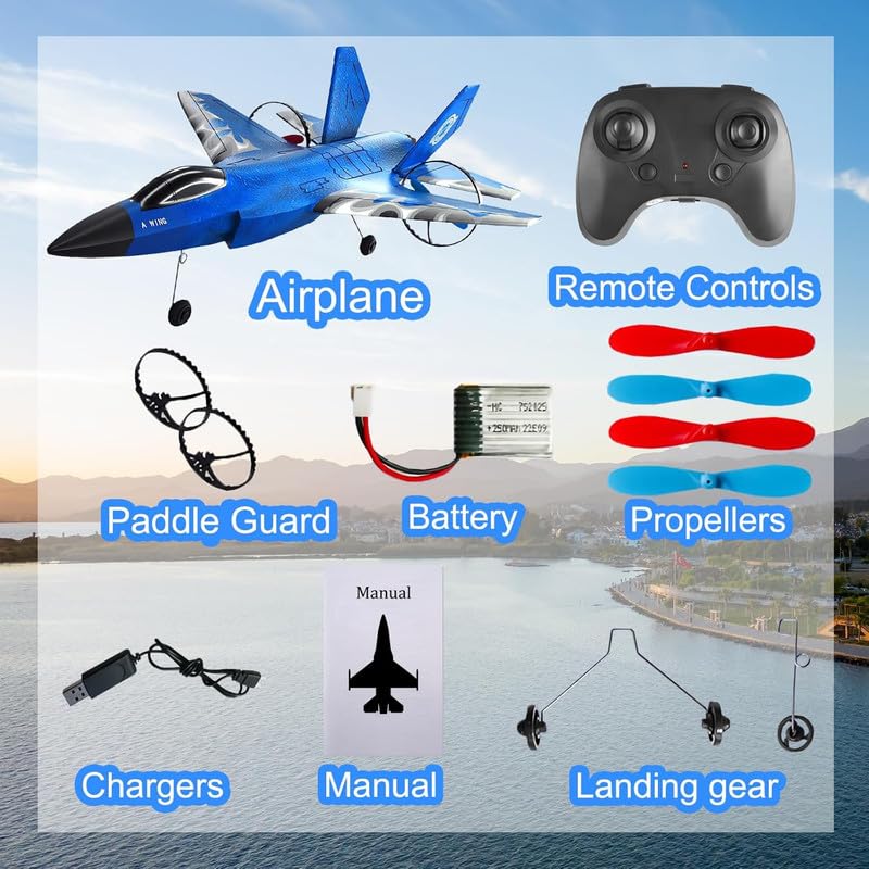 Image of RC Plane Model SU-27 2.4Ghz Axis Gyro Remote Control Airplane Rc Airplane for Beginners Family Toys for Outdoor Activities (Blue-2)