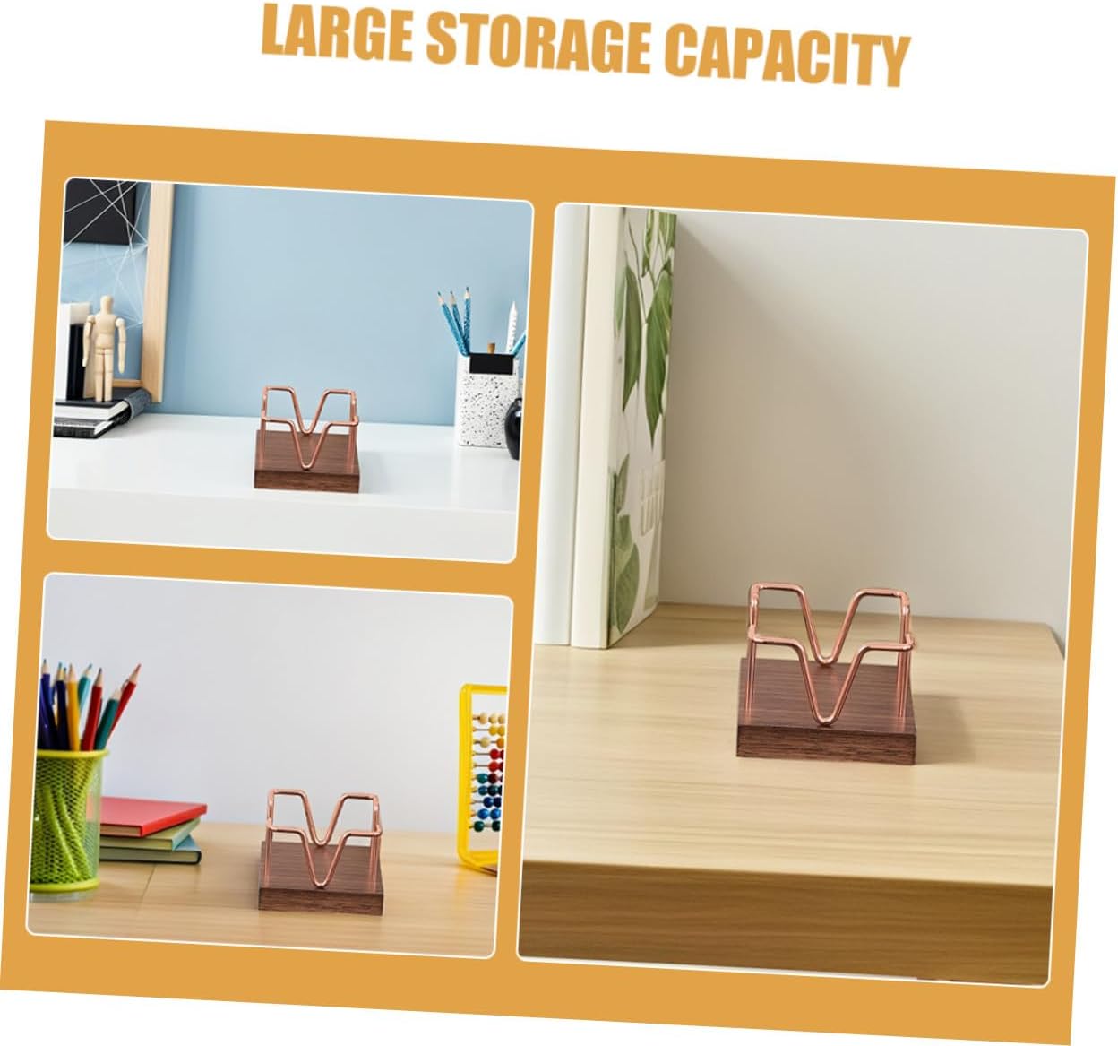 2pcs Wooden Note Holder and Metal Memo Pad Dispenser Set, Small Desk Organizer for Adhesive Notes, Walnut Finish with Gold and Rose Gold Accents, Office and Study Workspace