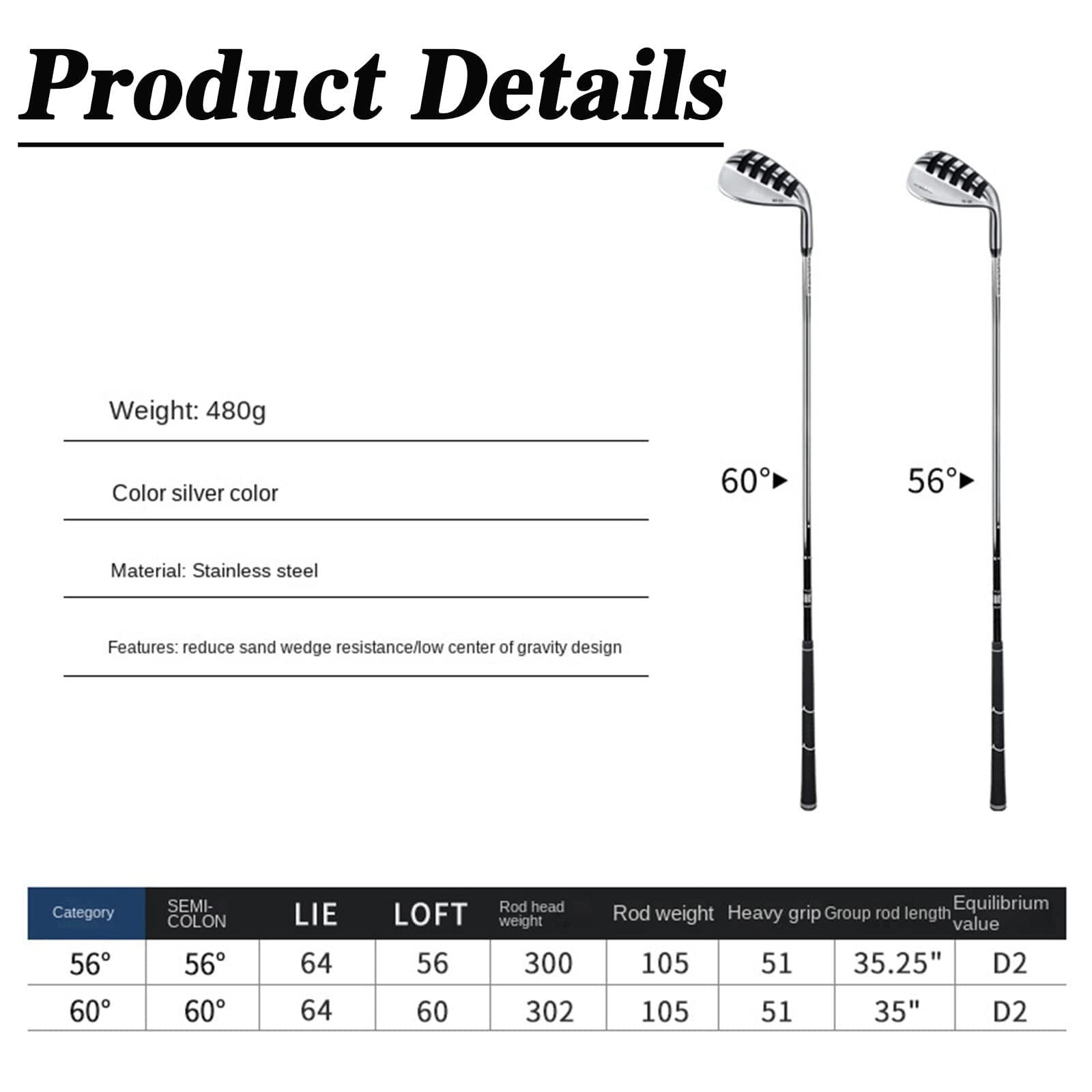 Wedges de Golf de 56/60 Grados, Wedges de Arena para Palos de Golf, fácil Control de Distancia, diseño Hueco Tallado y Base ensanchada.，60 Degree