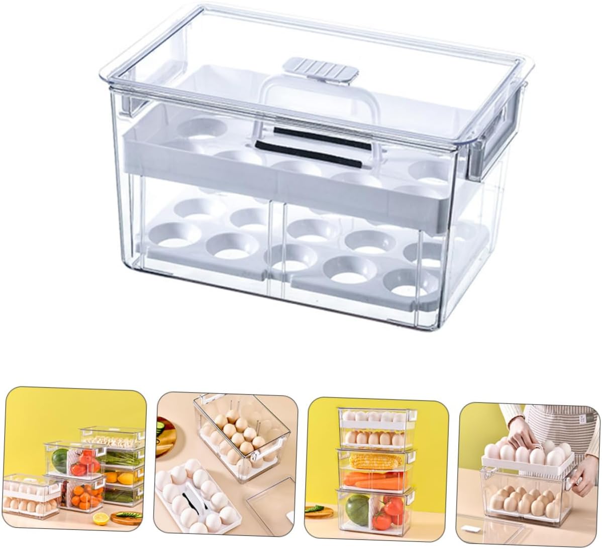 Angoily 1pc Refrigerator Egg Organizer Stackable Egg Storage Container Detachable Dividers Space-saving Design for Fridge and Freezer Prevents Collision