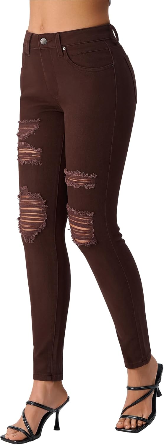 roswear Women's Essentials Ripped Mid Rise Destroyed Skinny Jeans - Image 4