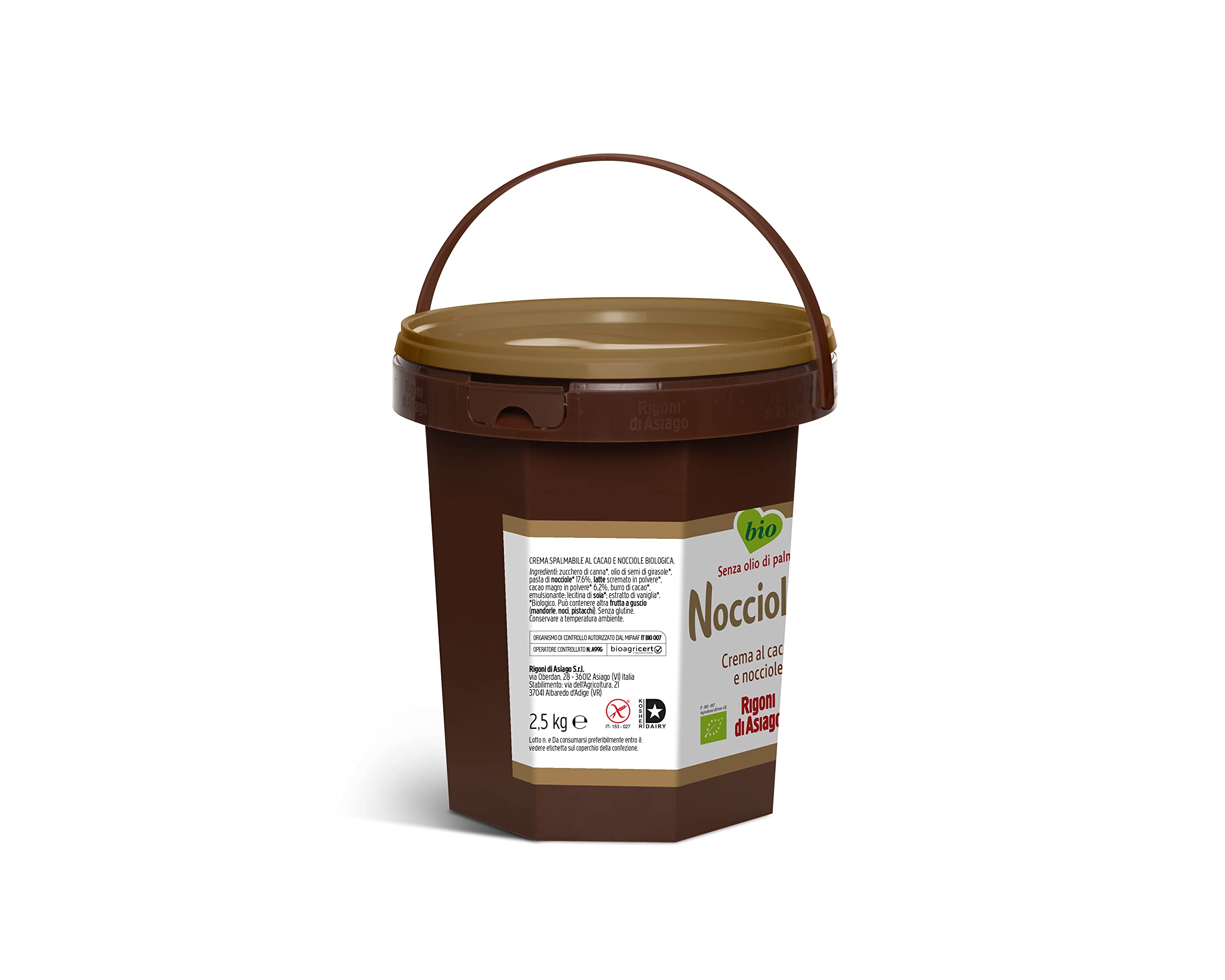 RIGONI DI ASIAGO - Nocciolata, Crema Cacao y Avellanas, Sin Azucar - 2,5 Kg | Sin azúcar añadida. Sin aceite de palma. Orgánica y ecológica. Dieta Kosher. Apto para veganos