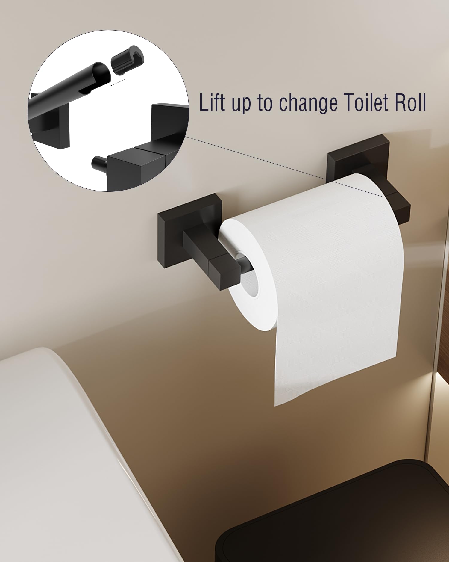 WZRUA Black Toilet Roll Holder Wall Mounted, Drilling Double Post Pivoting Toilet Paper Holder - Image 4