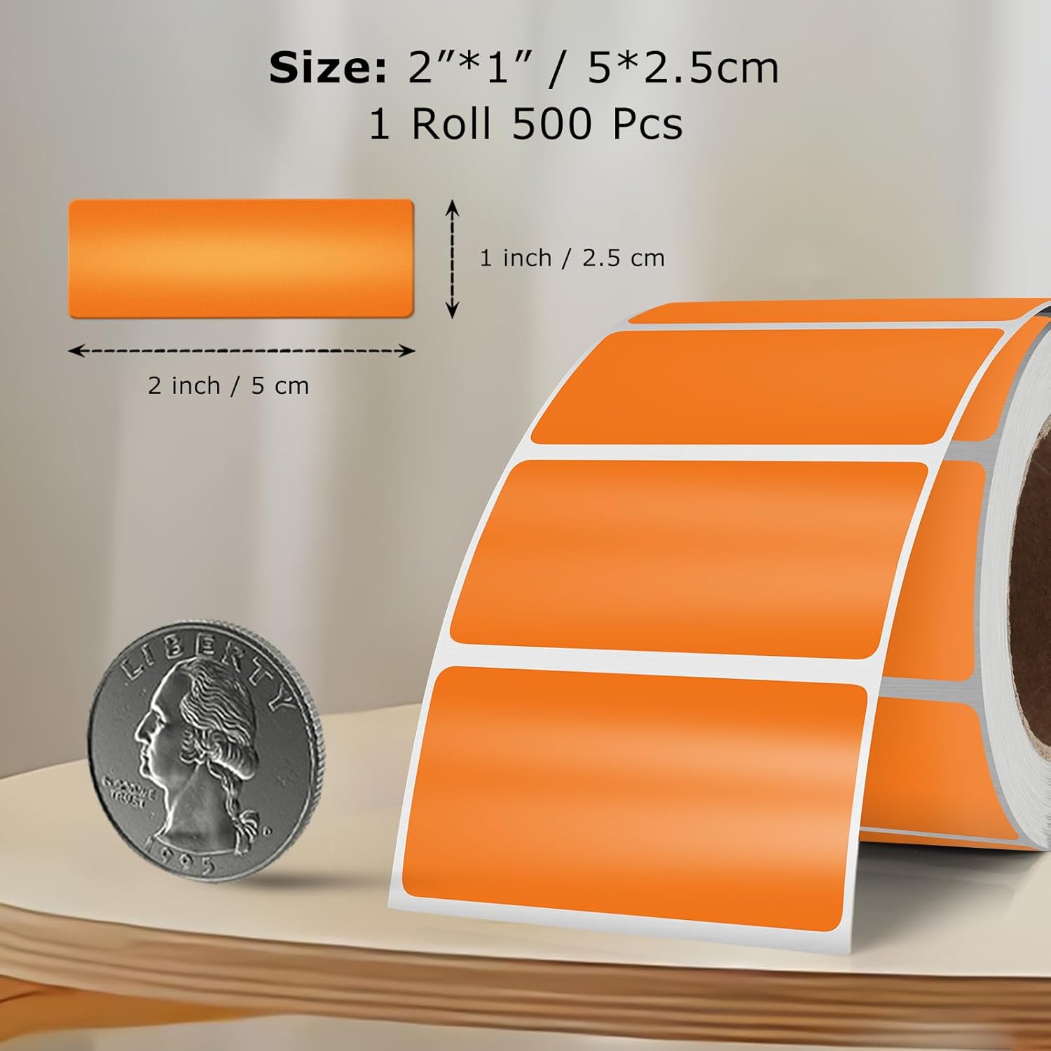 Orange Color Coding Labels 1 × 2 Inches Self-Adhesive Vinyl Rectangle Stickers Waterproof Name Tags Removable Roll for Office School Home 500 PCS - Image 2