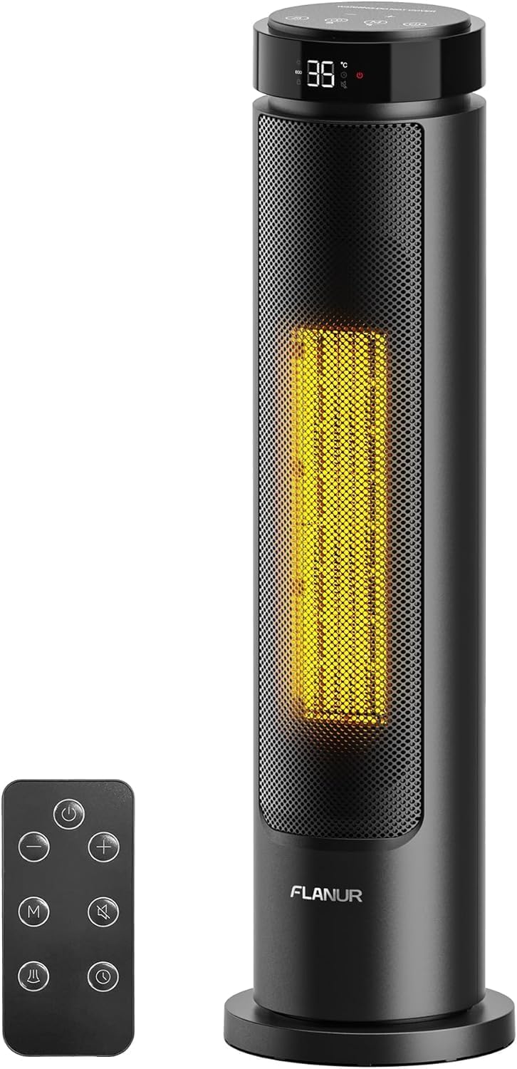 Heizlüfter Energiesparend, 2000W PTC Keramik Heizlüfter, 36dB Leise, Thermostat, 70° Oszillation, 12H Timer, Überhitzungs-Kippschutz, Elektroheizung für Innenräume, 60cm, Schwarz,1 Pack+3 Mo