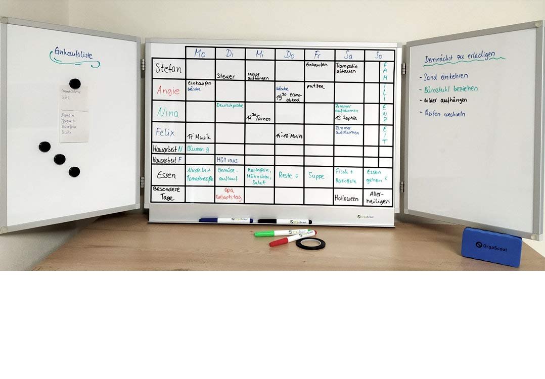 Klapptafel Set - 40cm x 60cm / 40cm x 120cm - beschreibbare Magnettafel weiß mit lackierter Whiteboard Oberfläche - mit Tafelwischer, 10 schwarzen Magneten und 4 farbigen Boardmarkern