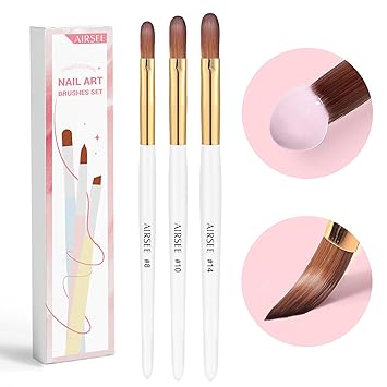 AIRSEE 3PCS Acrylic Nail Brush Set, Size 8/10/14 for Beginner