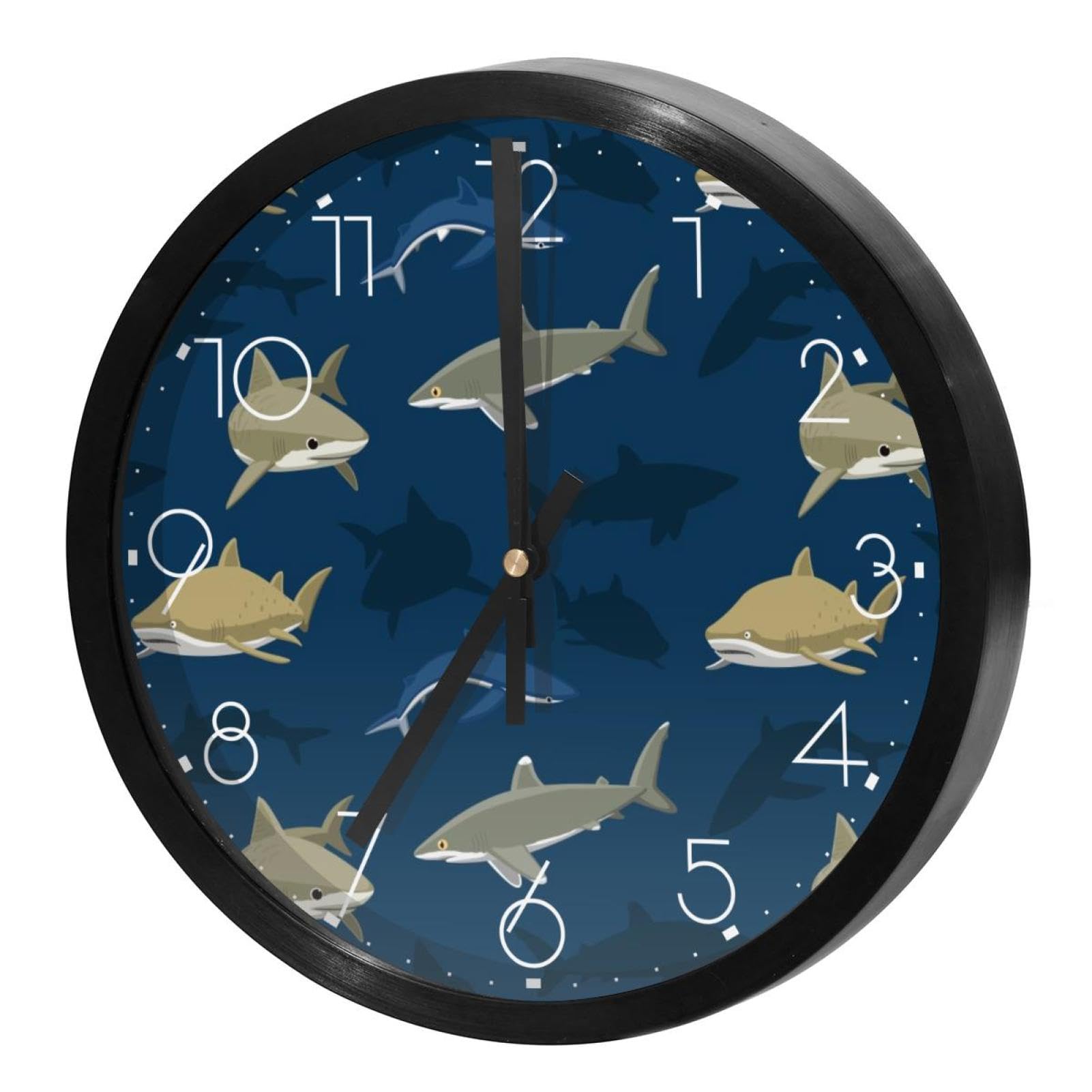 Horloge murale silencieuse requins sous l'océan 30cm pour décorer la chambre enfant