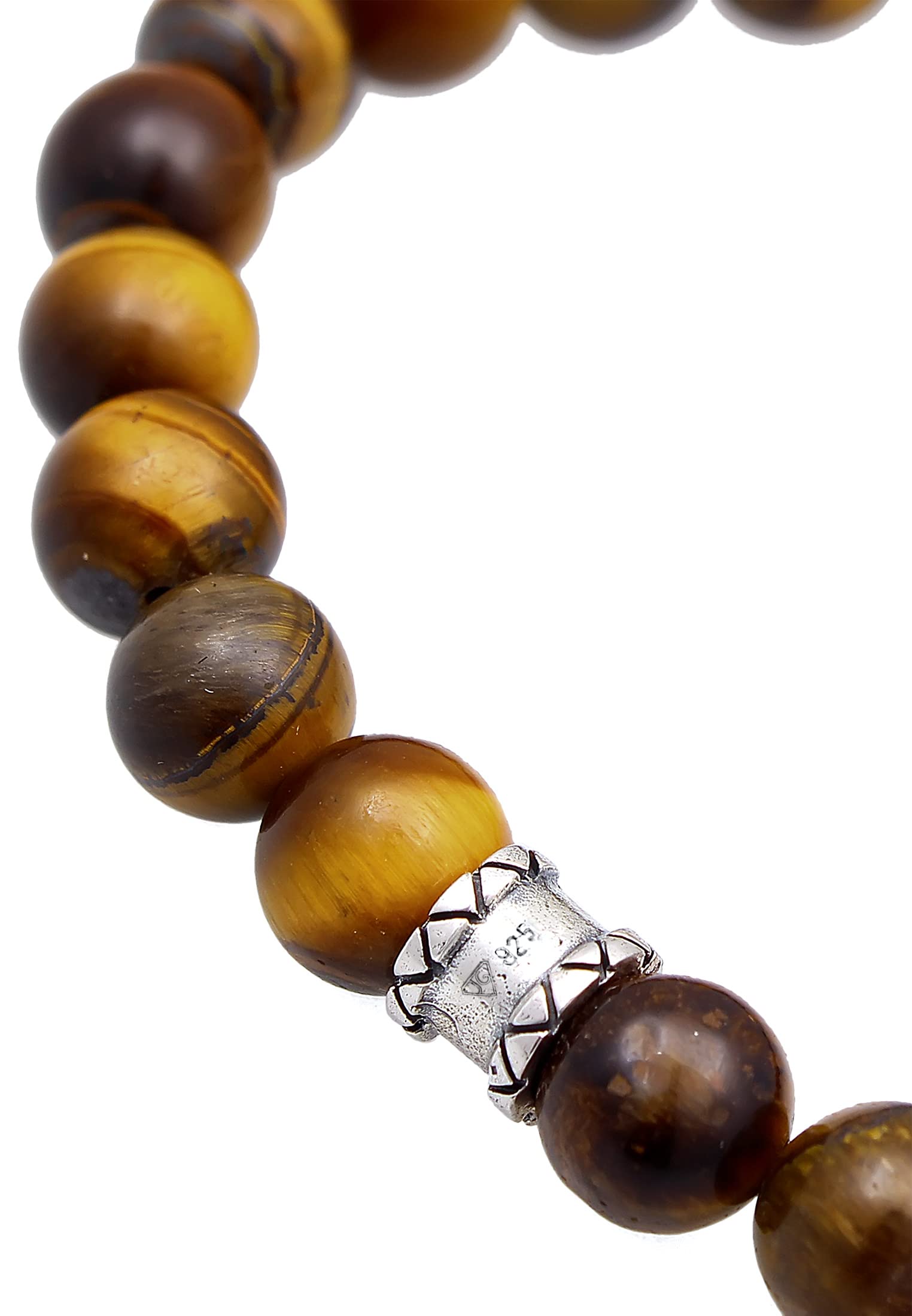 Kuzzoi Buddha 0207311322 - Bracciale da uomo con occhio di tigre, perle con teschio in argento sterling 925, Chakra, braccialetto energetico, lunghezza 19 – 23 cm, elastico, 0207311322