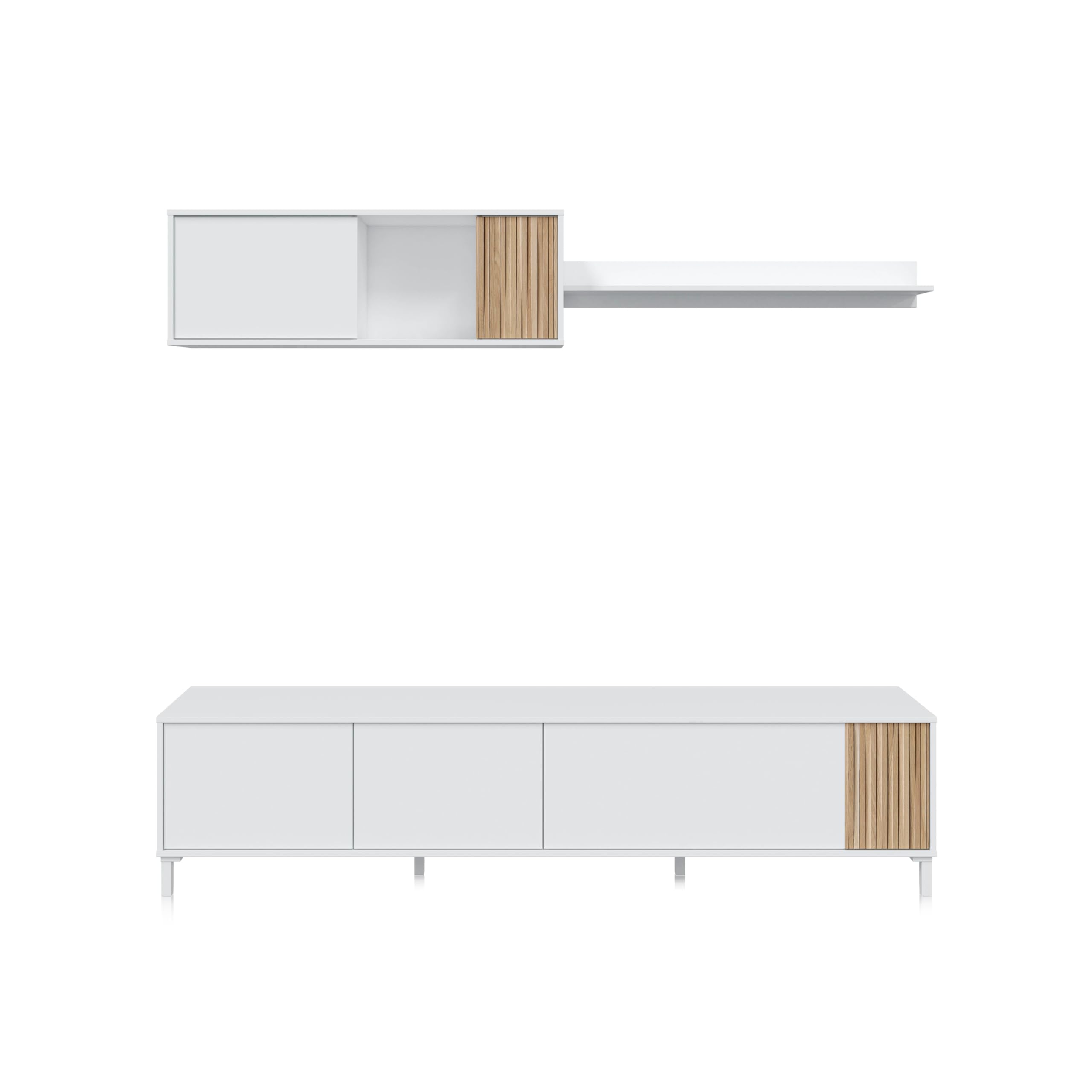 duehome | Conjunto de Salon, Mueble de TV, Modulos de Comedor, Modelo Nitza, Acabado en Blanco Artik y Natur, Medidas: 200 cm (Largo) x 40 cm (Fondo) x 47 cm (Alto)
