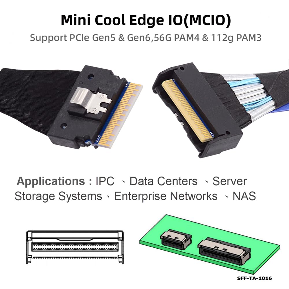Cavo prolunga PCI-E 5.0 Mini Cool Edge IO MCIO PCI-E Slimline 8i 74 pin maschio a SFF-8654 SAS 4.0 74 pin maschio, 50 cm