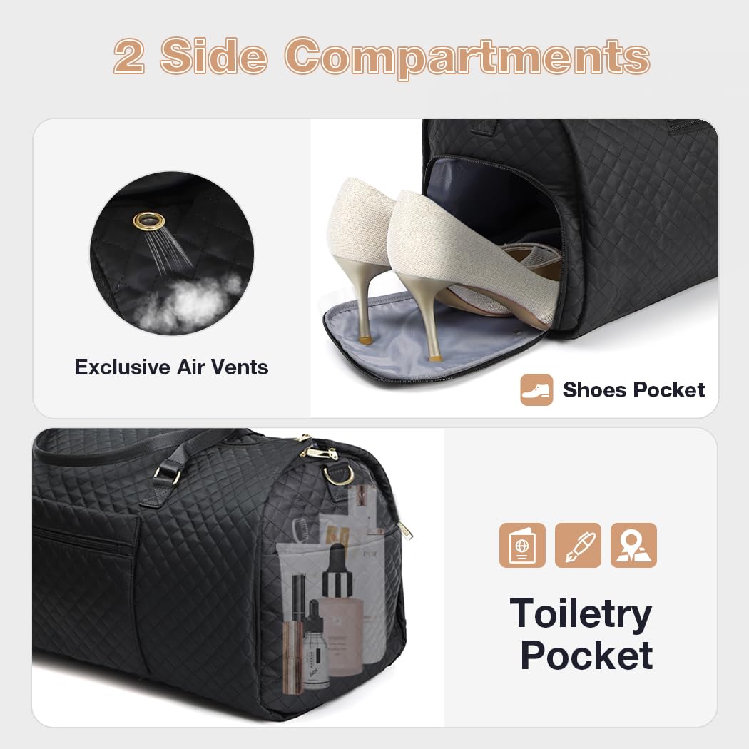 Lekeinchi Bolsa de Transporte de Ropa 2 en 1 | Bolsa de Portatrajes para Trajes y Ropa | Bolsa de Viaje para Negocios, Bodas y Fines de Semana | Cumple con los Requisitos de Las Aerolíneas, Negro